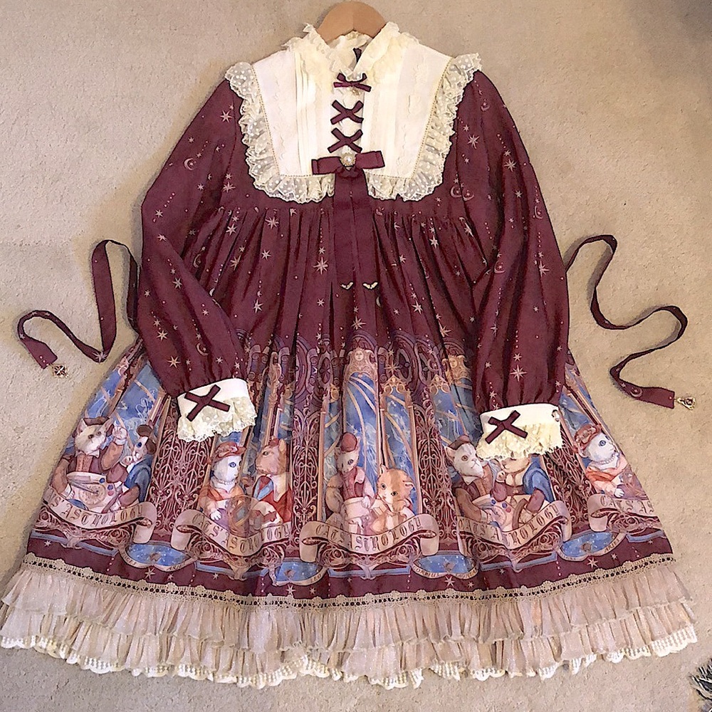 Sold - Honey Honey Cats Astrology Lolita OP Dress Set - Picture 1 of 17
